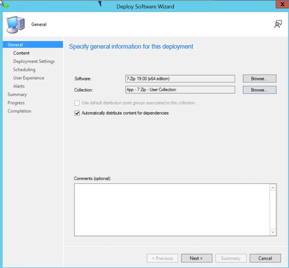 SCCM Deploy Software Wizard