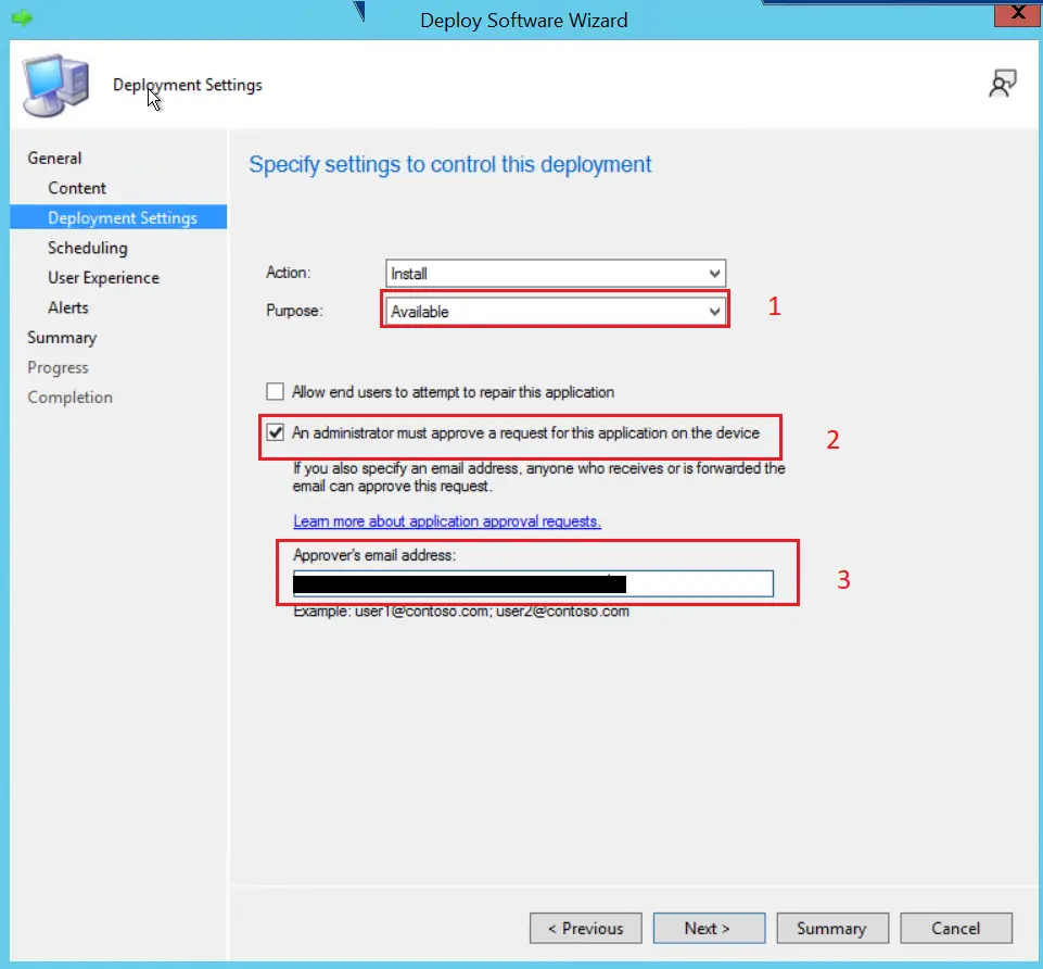 SCCM Software Deployment Settings