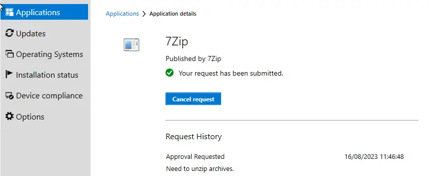 SCCM Approve User application request software center 7 zip