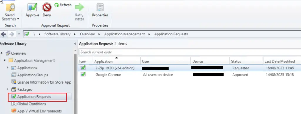Approve User Application Requests from SCCM Console
