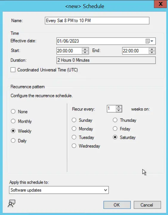 SCCM Maintenance Windows Schedule