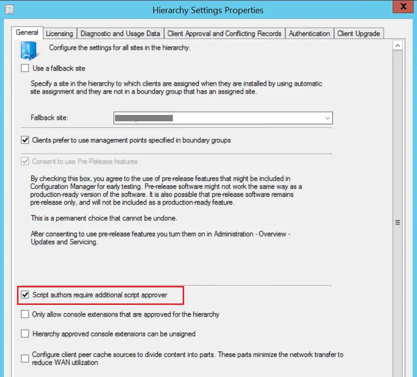 SCCM | Hierarchy Settings | General tab