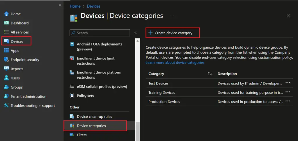 Create intune device category