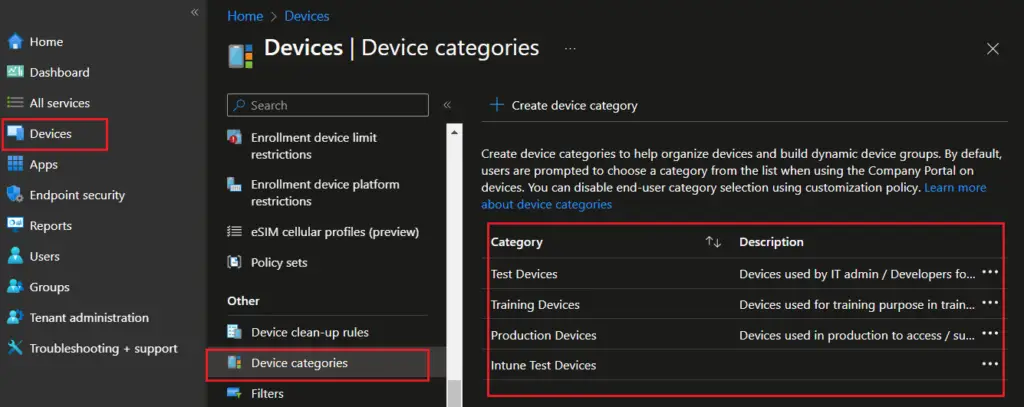 how to check Intune device category