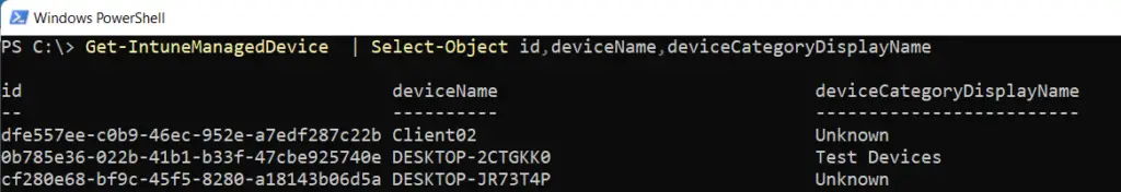 Intune device category powershell