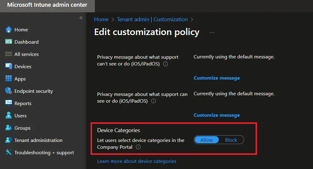 Intune Device Categories | Let uses select device categories in the Company Portal