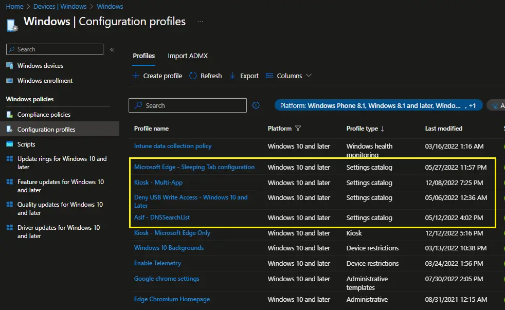 Intune Settings catalog