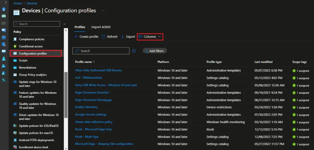 Export Device Configuration Profiles