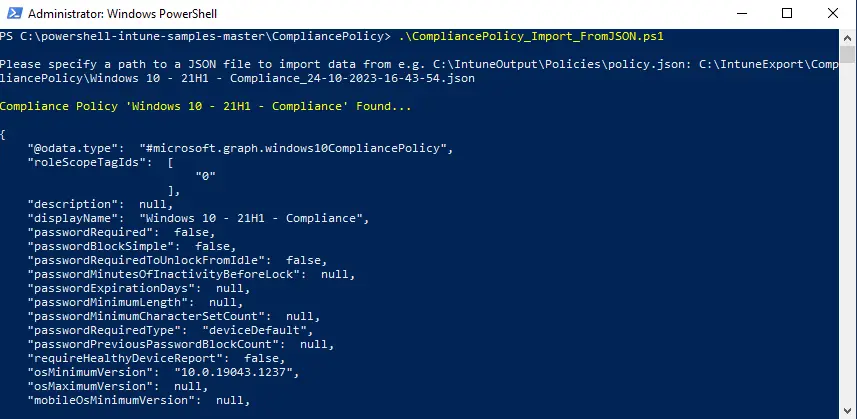CompliancePolicy_import_FromJSON.ps1 | Import Intune compliance policy