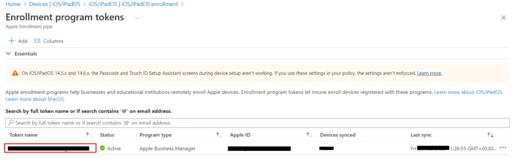 Intune | Apple enrollment program token