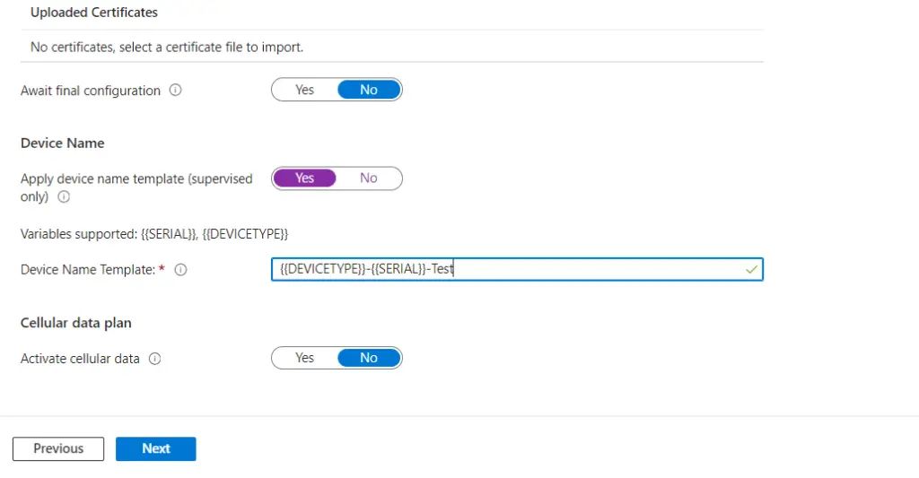 ADE device name template