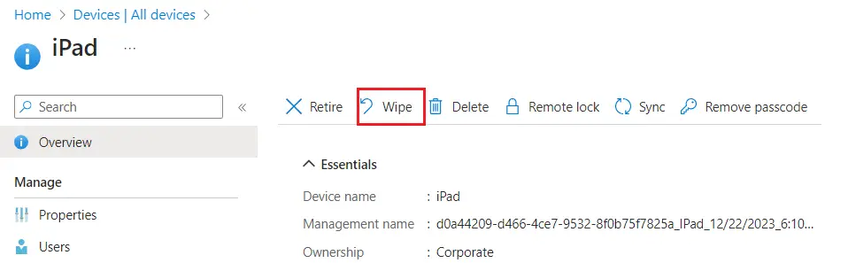 Intune iOS | Wipe a device | iPhone iPad