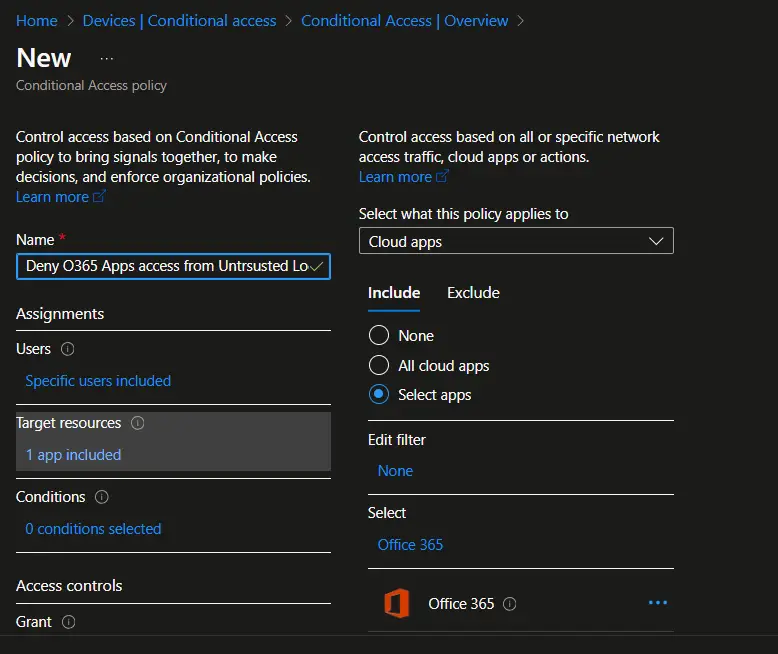 Intune conditional access policies