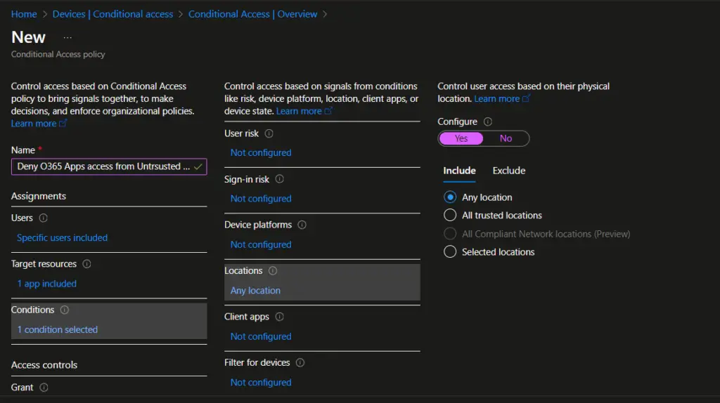 Intune conditional access policies