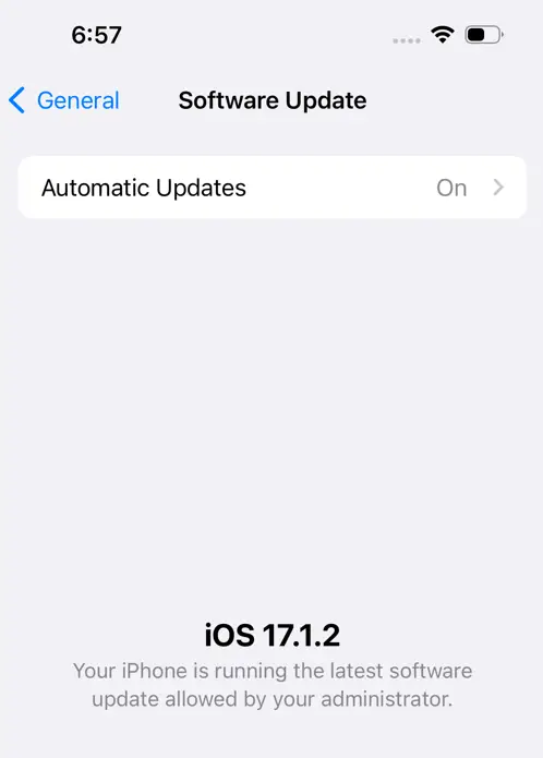 You iPhone is running the latest software update allowed by your administrator.