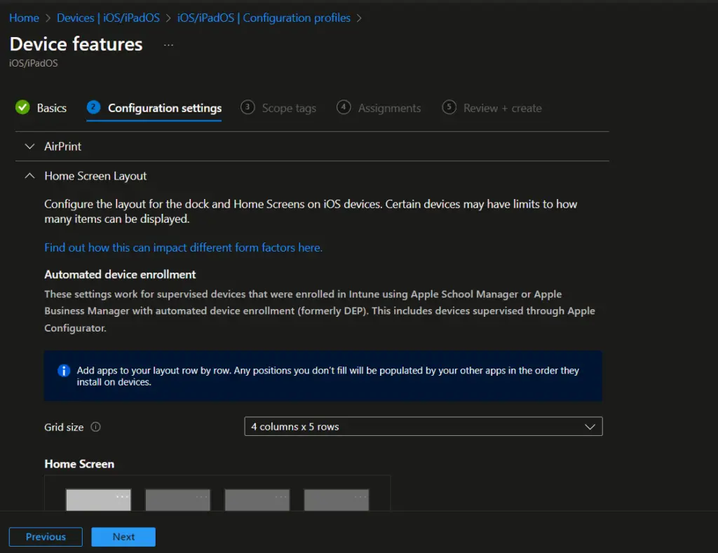 iOS home screen layout Intune