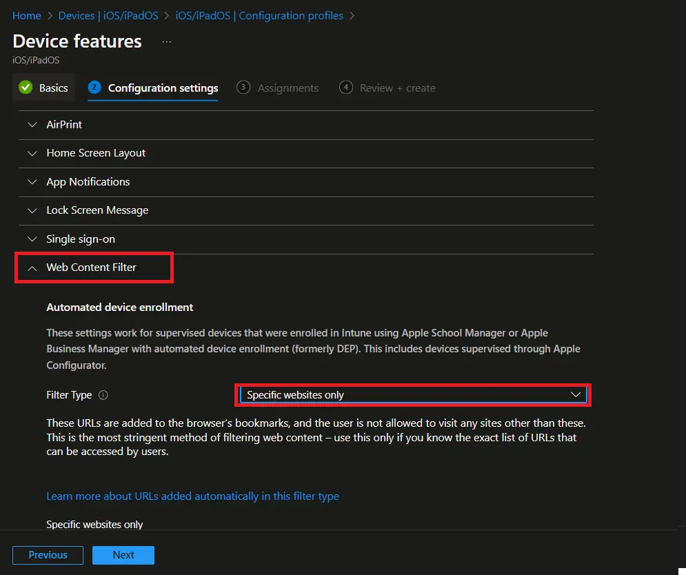 Web content filters | Microsoft intune ios