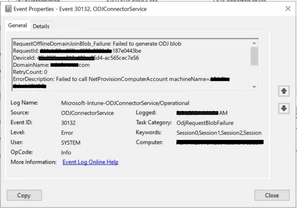 OdJConnectorService Intune connector server log