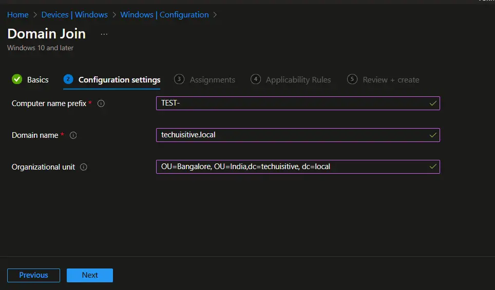 Intune Offline domain join profile Configuration settings