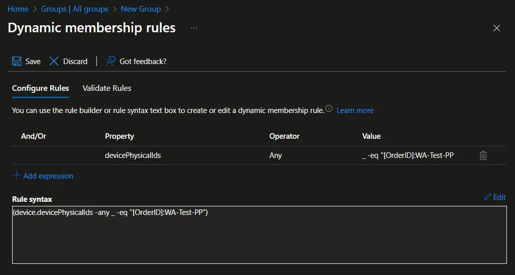 Entra ID Group - Dynamic rule - OrderID