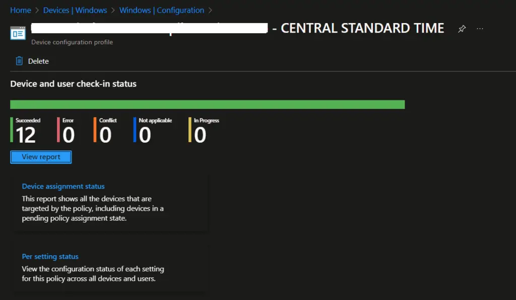 Intune Device configuration policy assignment status