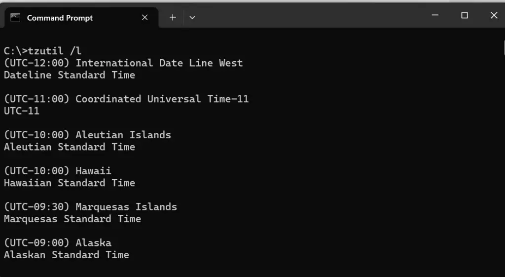 Windows 11 Time Zone tzutil