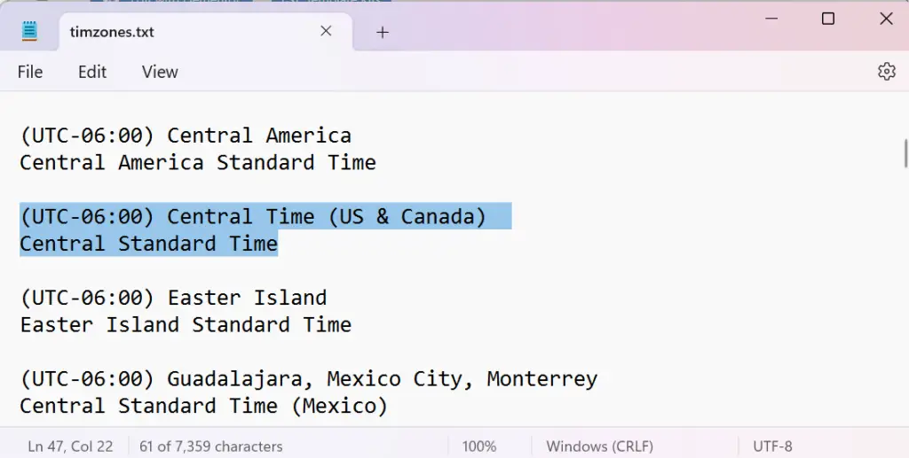 Windows 11 Time Zone tzutil