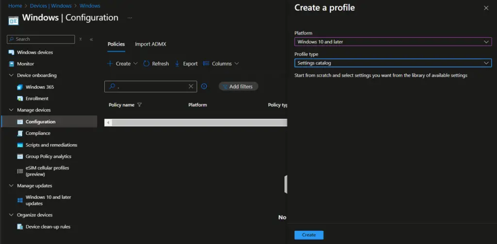 Intune device configuration profile | Set windows 11 time zone