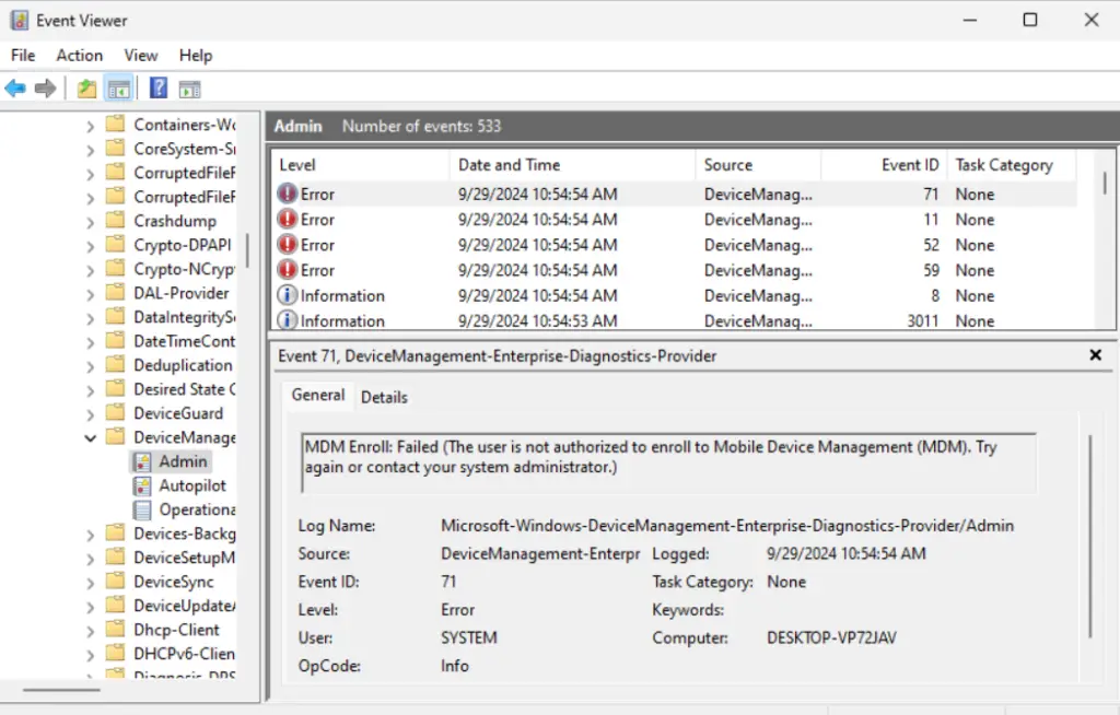 MDM Enroll Failed:(the user is not authorized to enroll to Mobile Device Management (MDM). Try again or contact your system administrator.