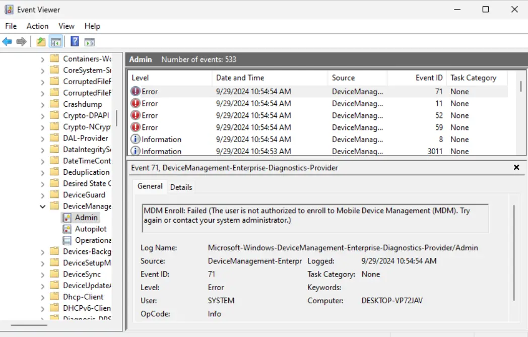 Autopilot Device Preparation Error 80180003 - Techuisitive