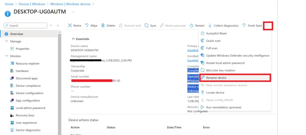 Intune rename device