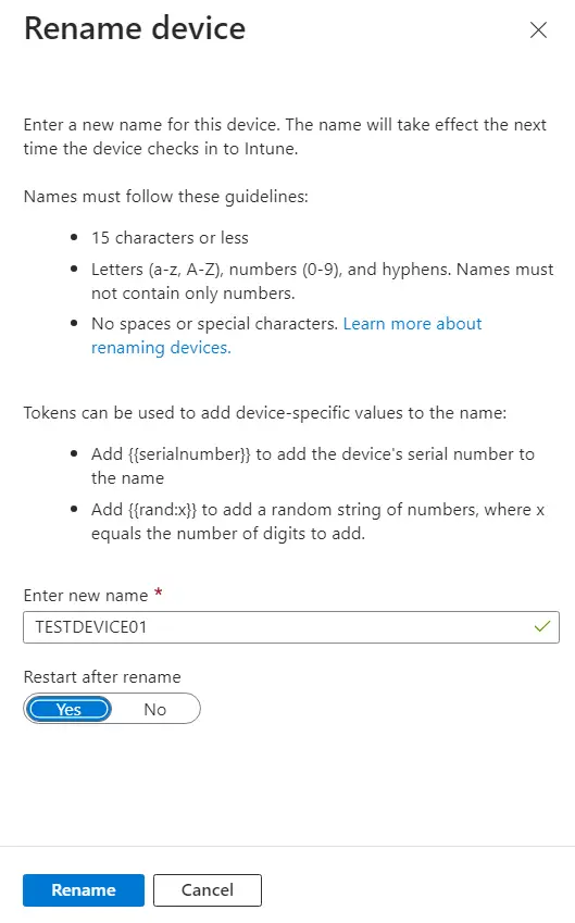 Intune rename device
