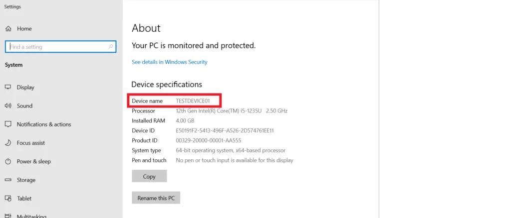 Windows 11 device specification