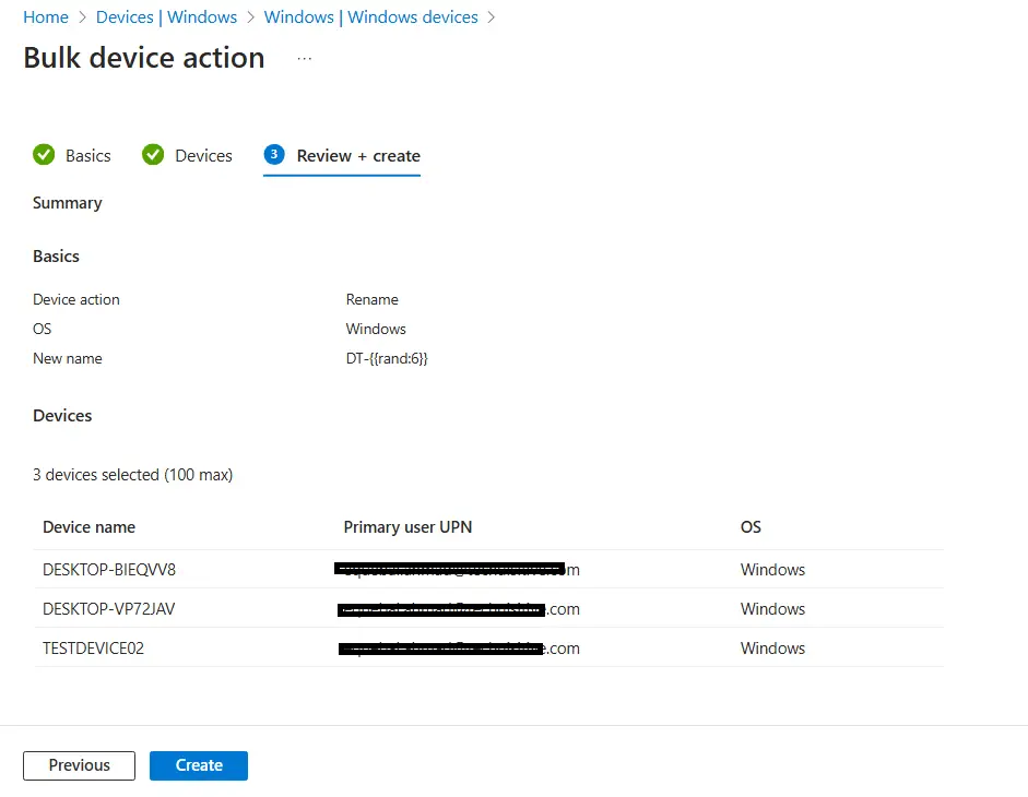 Intune bulk device action