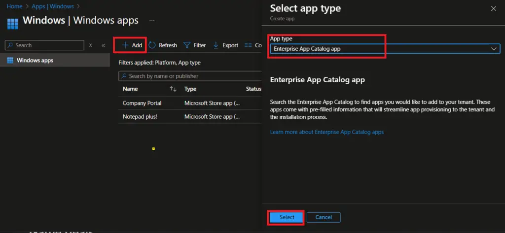 Intune Enterprise App Catalog app