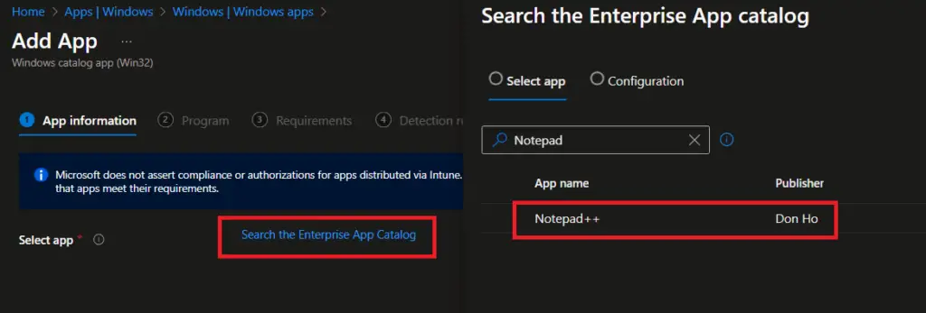 Intune Enterprise app catalog