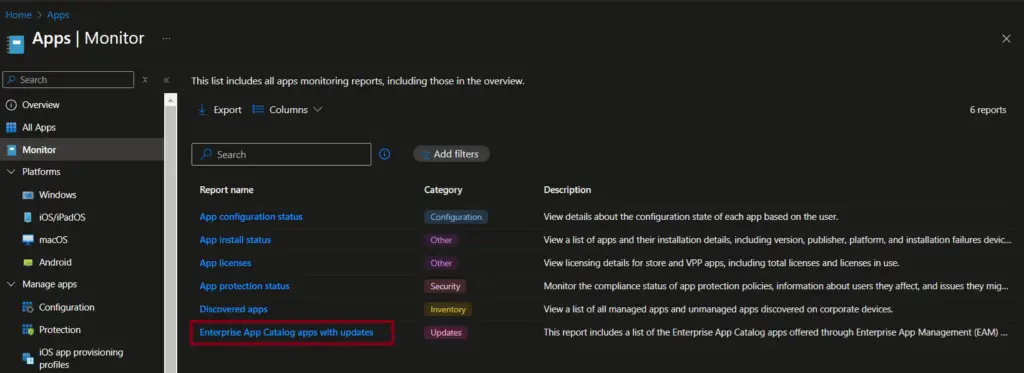 Intune report | Win32 App Intune Enterprise App Catalog