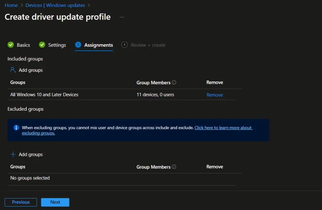 Intune driver update | policy assignment
