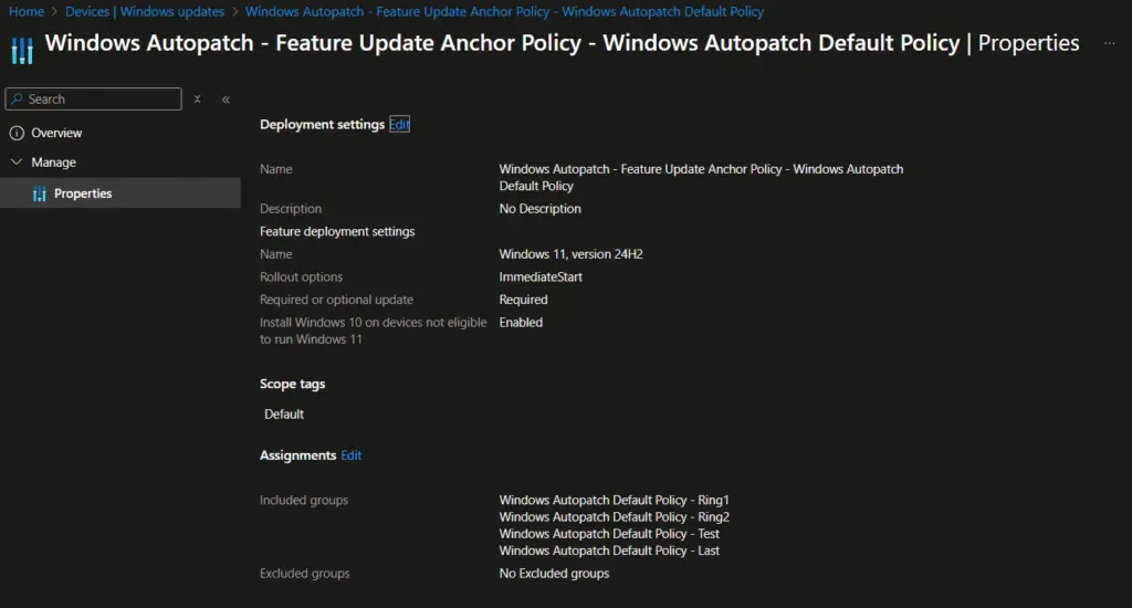 Windows Autopatch - Feature update Acnchor policy