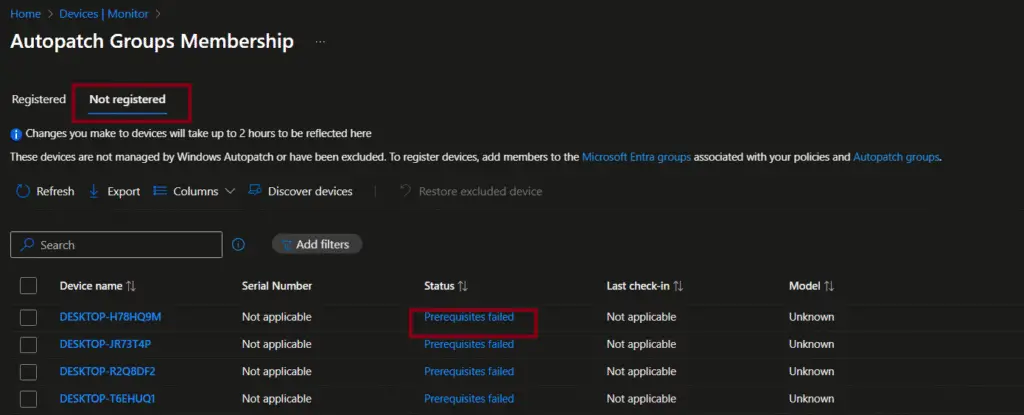 Autpatch - Device not registered