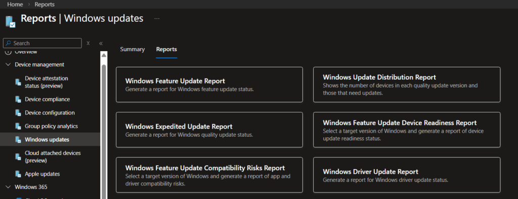 Intune Windows Update Reports