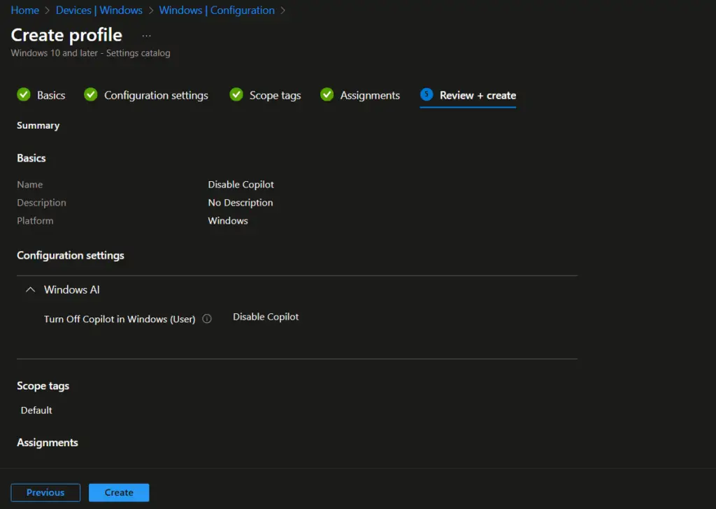 Disable Copilot Intune