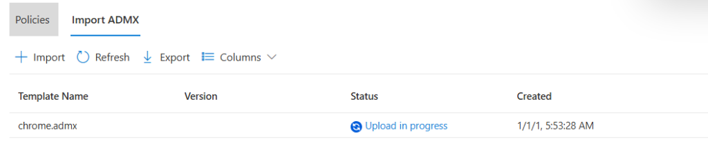 Google chrome ADMX upload in Intune