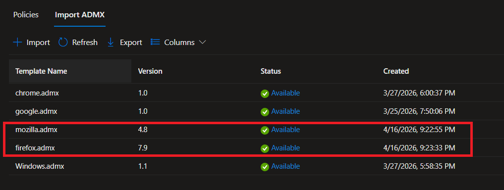 Import Forefpx ADMX in Intune