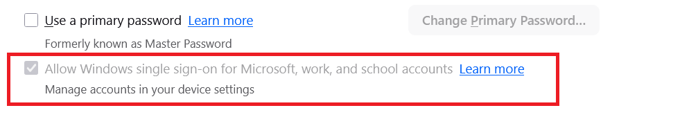 Allow Windows Single Sign-on for Microsoft, work, and school accounts