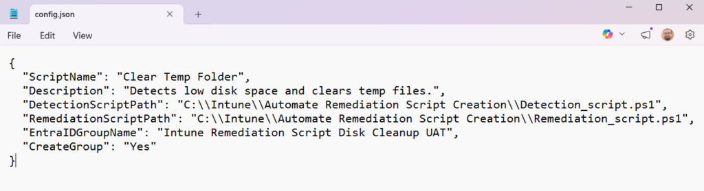 Intune remediation script automation JSON