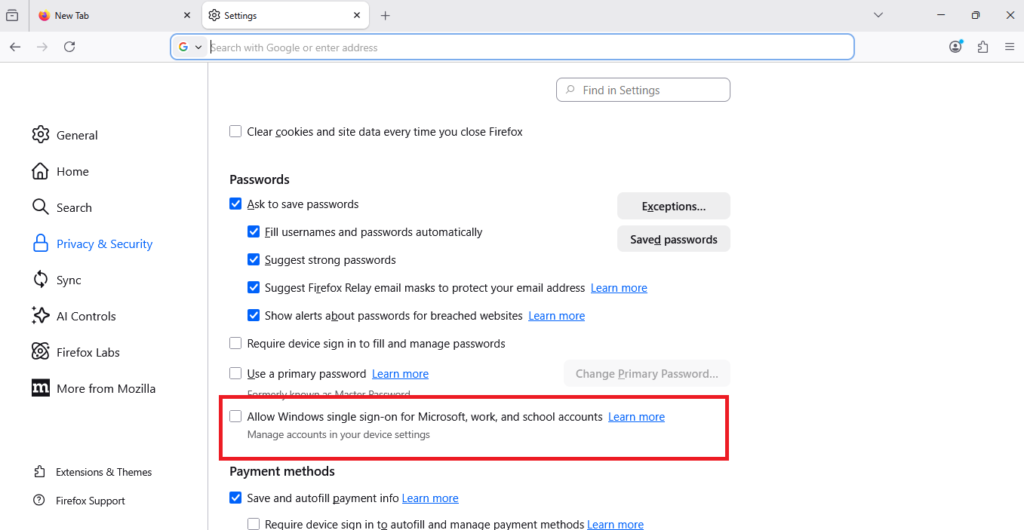 Enable Windows SSO in Firefox
