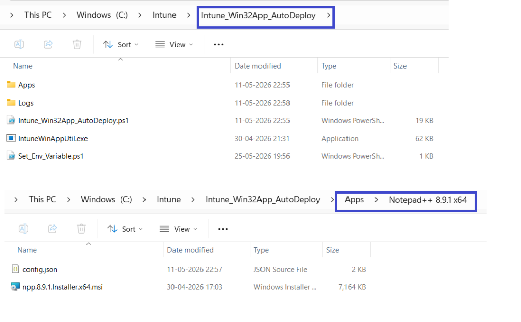 Intune win32 app bulk deployment folder structure