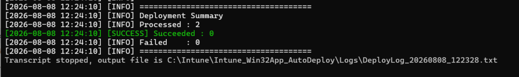 Intune Win32 App Deployment Summary