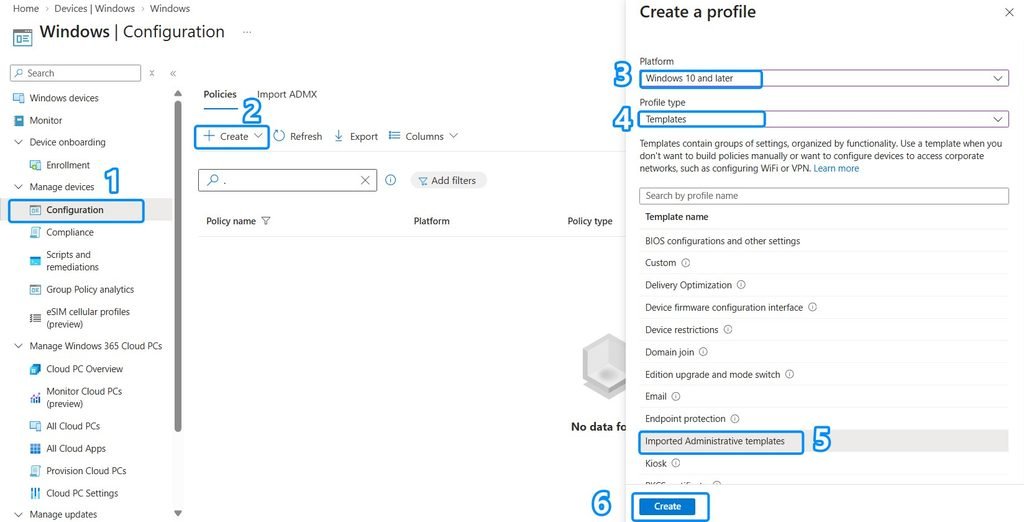 Intune firefox home page imported administrative templates